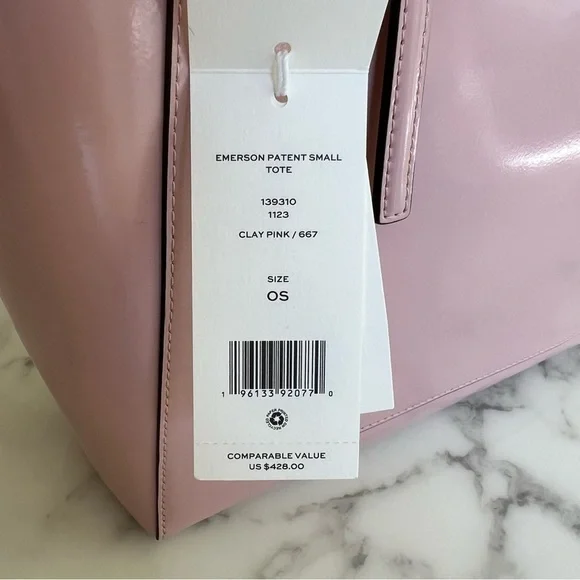 NWT Tory Burch Emerson Small Tote Clay Pink Patent Leather Shoulder Crossbody
